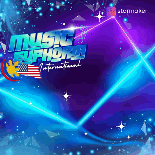 a poster for music euphoria international has a blue background