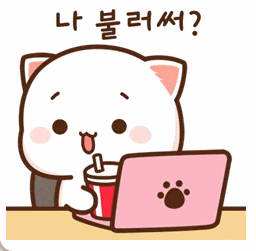 a sticker of a cat drinking from a cup and using a laptop