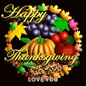 a happy thanksgiving greeting card with fruits and vegetables
