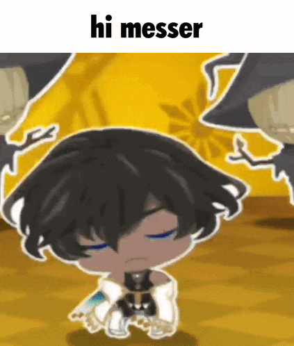a cartoon of a boy with the words hi messer on the top
