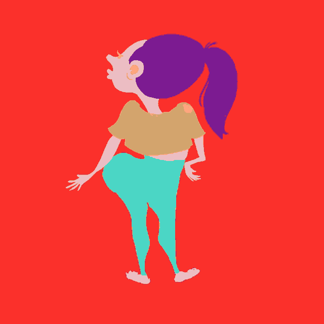 a cartoon drawing of a woman with a ponytail and the letters dw on the bottom right