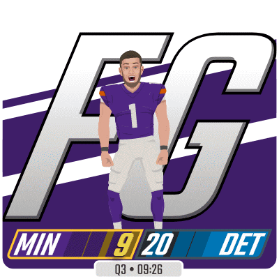 a football player in a purple jersey stands in front of a large fg logo