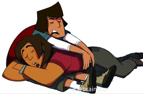a couple of cartoon characters laying on top of each other with the words brainless written on the bottom