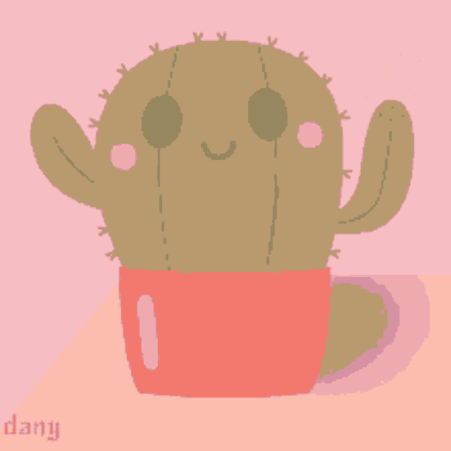 a pixel art drawing of a green cactus with a pink pot