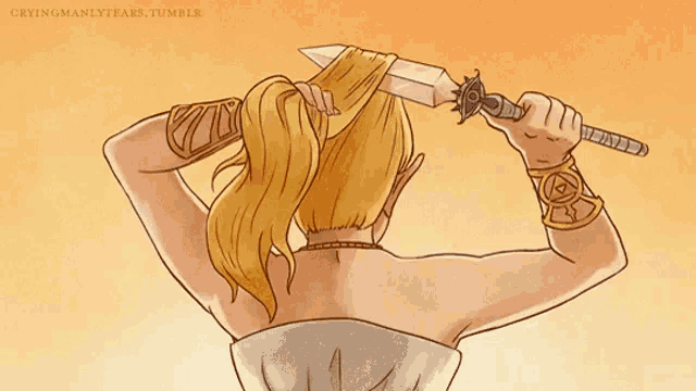 a drawing of a woman brushing her hair with the words cryingmanlytears.tumblr visible