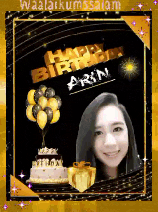 a birthday card with a picture of a woman and a cake