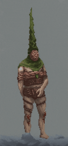 a pixel art of a person with a green hat on