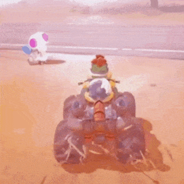 a toad is riding on the back of a giant crab .