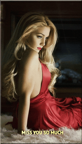 a picture of a woman in a red dress with the words " miss you so much " below her