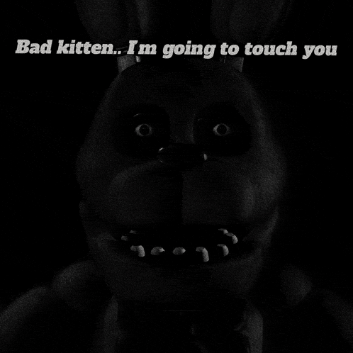 a black and white drawing of a bunny with the words bad kitten i 'm going to touch you