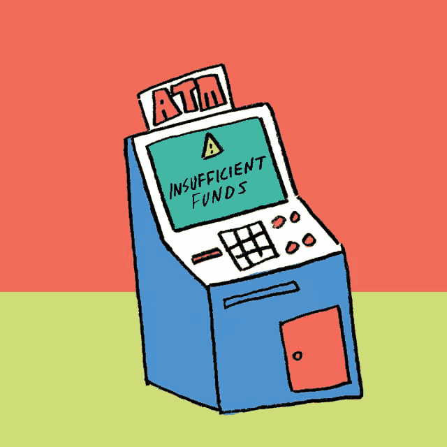 a cartoon illustration of an atm machine that says insufficient funds