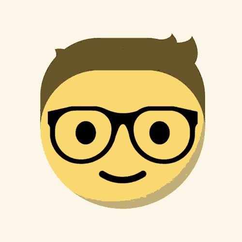 a yellow smiley face with glasses and a surprised expression