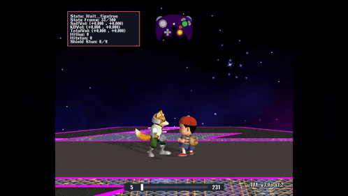 a fox and a boy are fighting in a video game with a score of 147