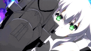 a girl with white hair and green eyes is sitting in a chair