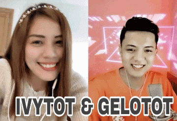 a woman and a man are smiling with the words ivytot & gelotot written below them