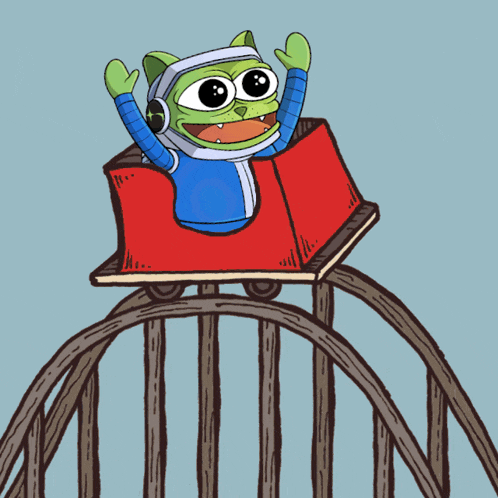 a cartoon cat is riding a roller coaster