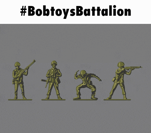 a picture of toy soldiers with the words #bobtoysbattalion on the bottom