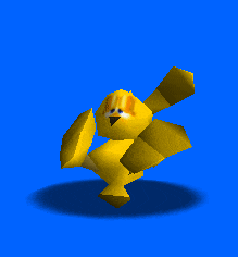 a yellow cartoon rabbit is standing on its hind legs