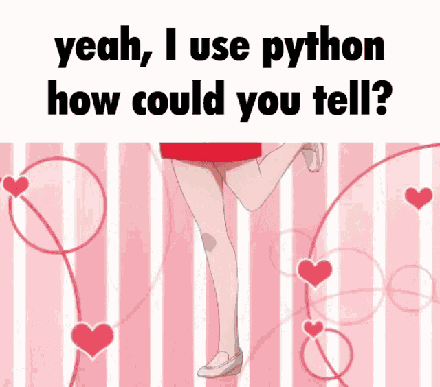 a girl with pink hair is holding a tray with two cups on it and the words yeah i use python