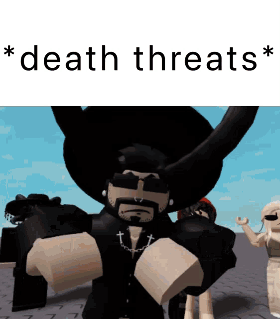 a picture of a cartoon character with the words death threats below him