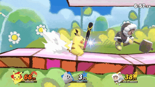 a video game with pikachu and ice climbers