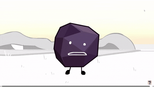 a cartoon drawing of a large purple rock