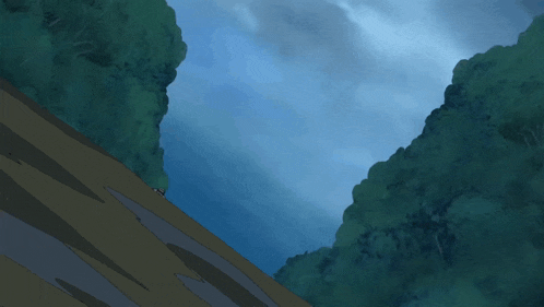 a cartoon drawing of a group of people running down a path