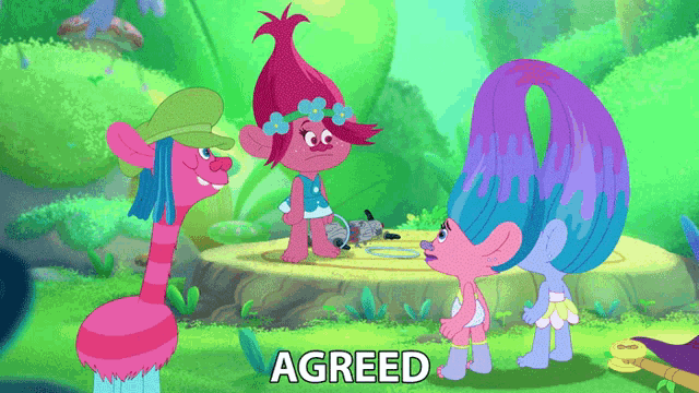 three trolls are standing next to each other with the word agreed in the corner