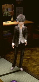 a man in a suit and hat is standing in a room
