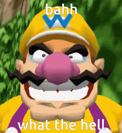 a close up of a cartoon character with the words bahh what the hell on it