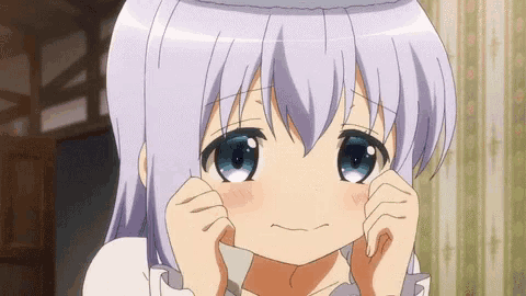 a girl with purple hair and blue eyes is making a face