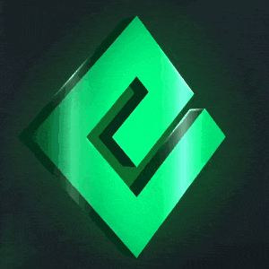 a green square with a l in the middle on a black background