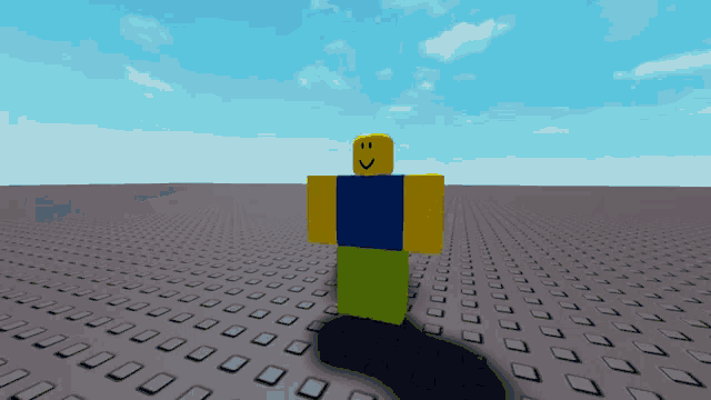 a roblox character with a smiley face is standing on a grid of squares