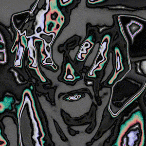 a painting of a person 's face with a rainbow of colors on it