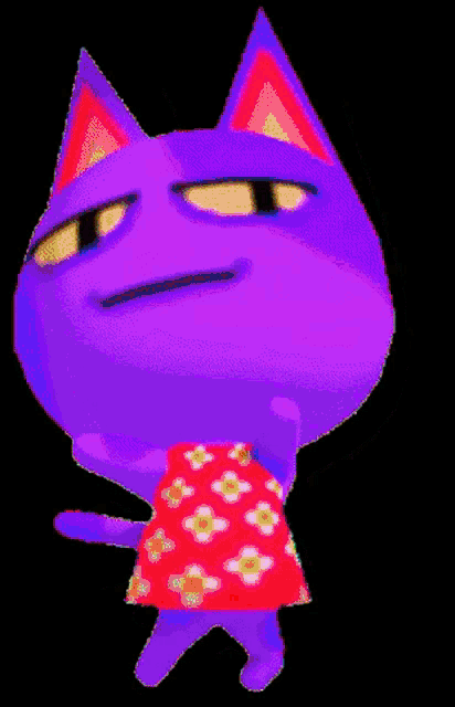 a blue cat with pink ears and a pink dress on