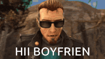 a man wearing sunglasses and a jacket says hii boyfrien