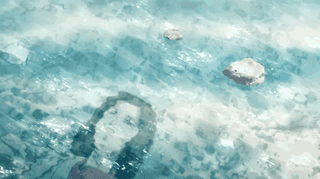 a painting of a woman swimming in the water