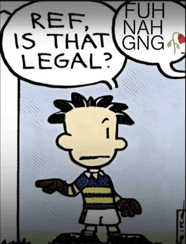 a cartoon of a boy asking if ref is that legal