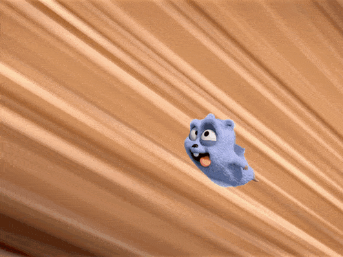 a cartoon character is flying through the air with his tongue out