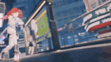 a blurred image of a woman walking down a street