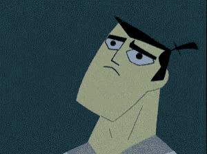 a cartoon of a man with a ponytail on his head .