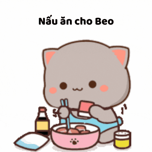 a cartoon cat is sitting at a table eating food with chopsticks