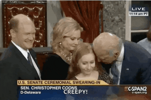 u.s. senate ceremonial swearing-in sen. christopher coons is creepy