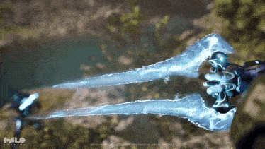a halo studios advertisement shows a sword being used in a video game