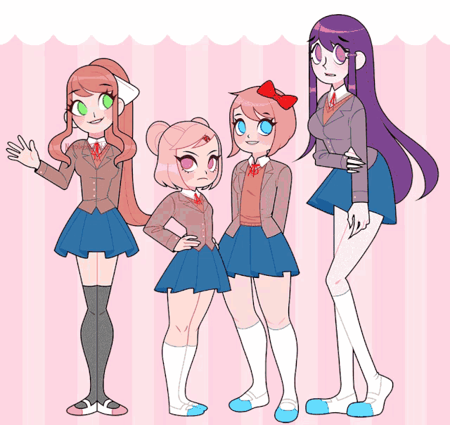 a group of anime girls are standing next to each other