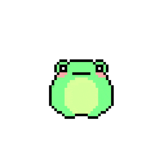 a pixel art of a green frog with a red heart coming out of its mouth .
