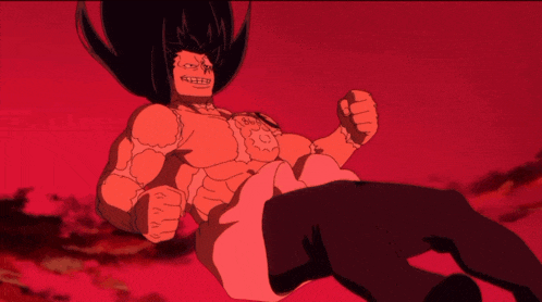 a cartoon drawing of a man with many arms and a red background