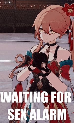 a picture of a girl with the words waiting for sex alarm written on it