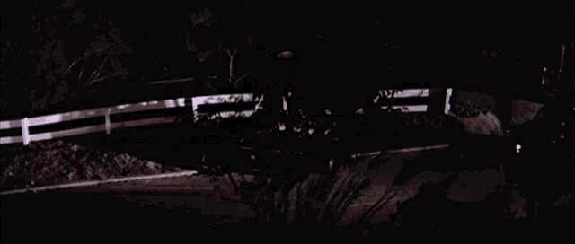 a row of cars are parked on the side of the road at night