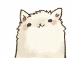 a cartoon drawing of a white cat with a pink nose and ears .